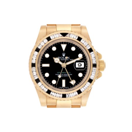 Rolex GMT Master II Diamond and Sapphire Bezel Yellow Gold Black Dial 116748SANR