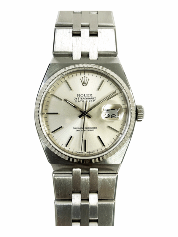 Rolex Datejust Oysterquartz Stainless Steel Silver Dial 17014 Bracelet