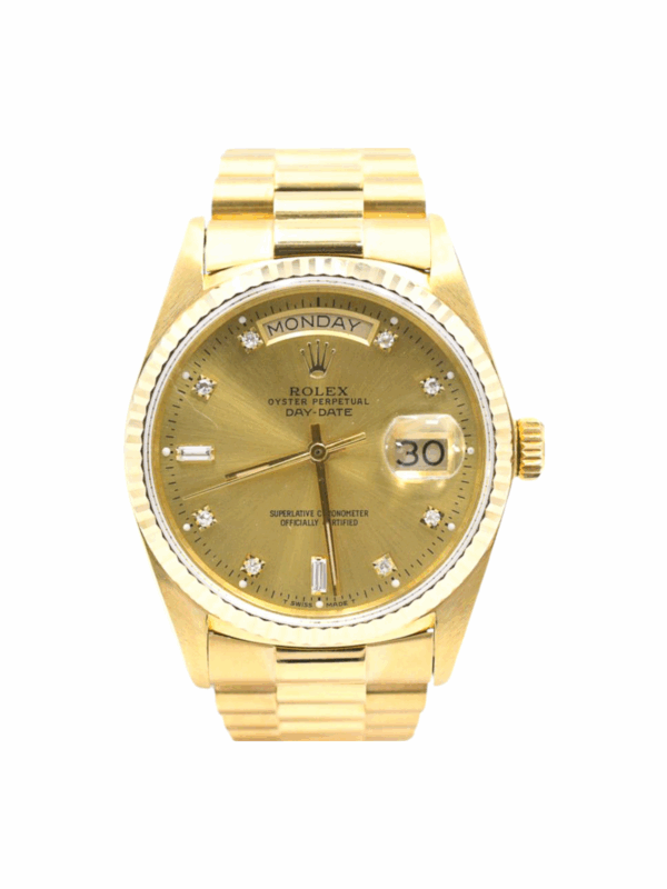 Rolex Day-Date 36 Yellow Gold Champagne Diamond Dial 18038 Bracelet