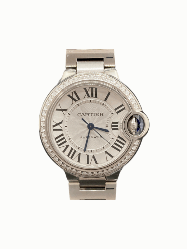 Cartier Ballon Bleu Stainless Steel Diamond Bezel Silver Roman Dial W4BB0016