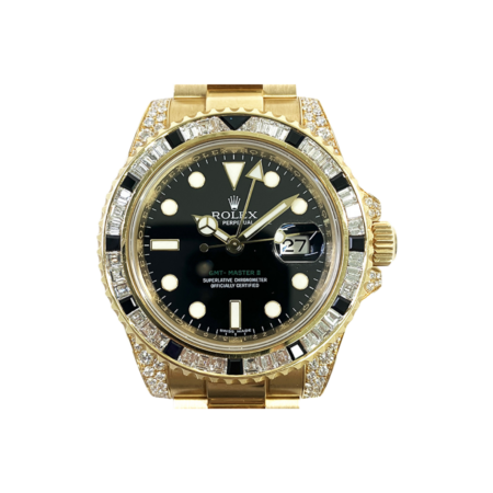 Rolex GMT-Master II Diamond and Sapphire Bezel Yellow Gold Black Dial 116758SANR
