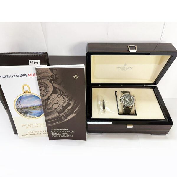 Patek Philippe Calatrava Pilot Travel Time Chronograph White Gold Green Arabic Dial 5924G-010