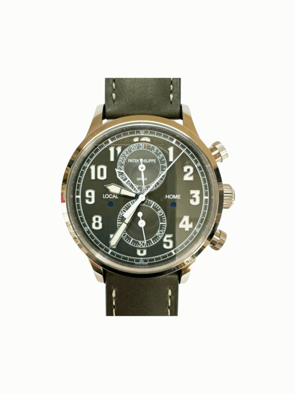 Patek Philippe Calatrava Pilot Travel Time Chronograph White Gold Green Arabic Dial 5924G-010