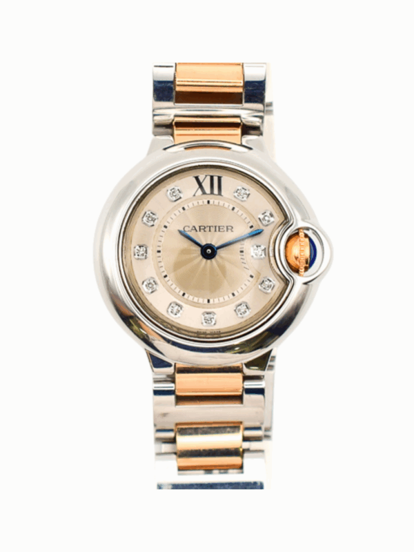 Cartier Ballon Bleu Rose Gold and Steel Silver Diamond Dial WE902030