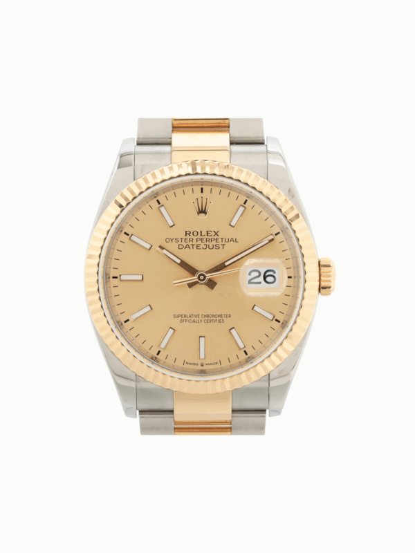 Rolex Datejust 36 Yellow Gold and Steel Champagne Stick Dial 126233