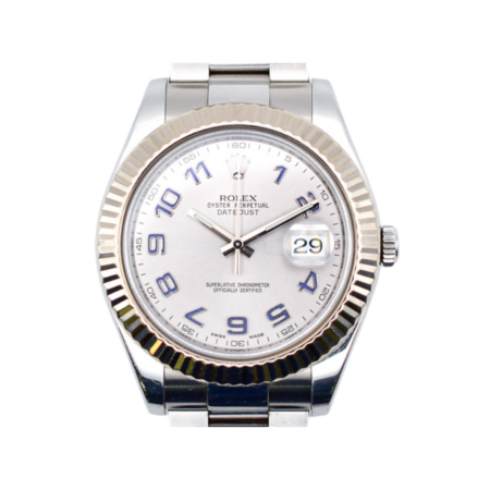 Rolex Datejust II Stainless Steel White Gold Silver Blue Arabic Dial 116334