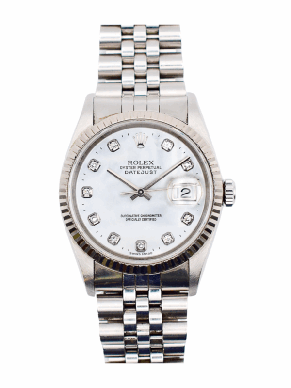 Rolex Datejust 36 Steel White MOP Diamond Dial 16234 Bracelet