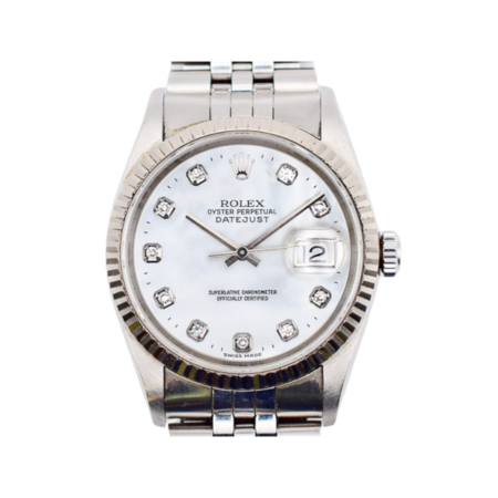Rolex Datejust 36 Stainless Steel White Gold White MOP Diamond Dial 16234