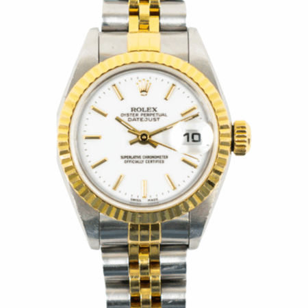 Rolex Lady-Datejust Gold Steel White Dial 79173 Bracelet