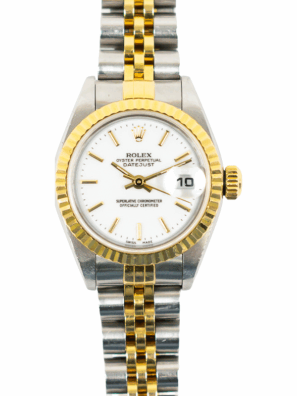 Rolex Lady-Datejust Gold Steel White Dial 79173 Bracelet