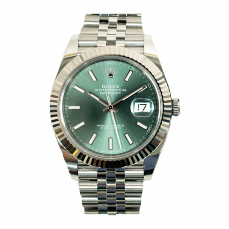 Rolex Datejust 41 White Gold and Steel Mint Green Stick Dial 126334
