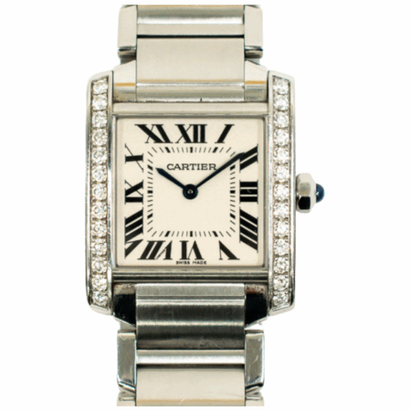 Cartier Tank Francaise Stainless Steel Diamond Bezel White Roman Dial W4TA0009