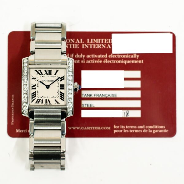 Cartier Tank Francaise Stainless Steel Diamond Bezel White Roman Dial W4TA0009