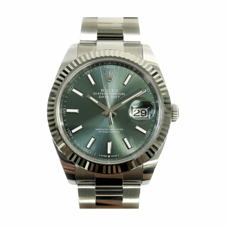 Rolex Datejust 41 White Gold and Steel Mint Green Stick Dial 126334