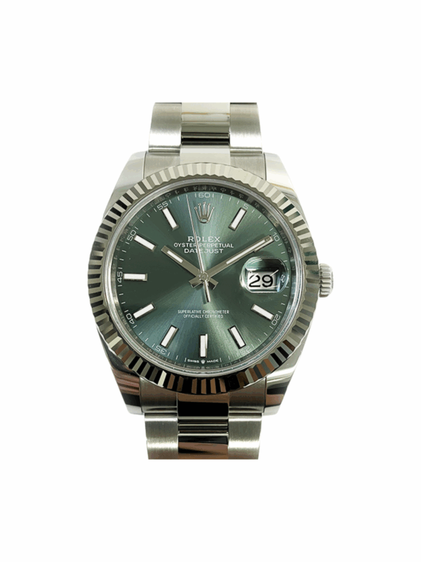 Rolex Datejust 41 White Gold and Steel Mint Green Stick Dial 126334