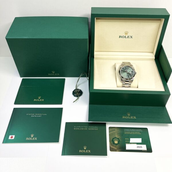 Rolex Datejust 41 White Gold and Steel Mint Green Stick Dial 126334