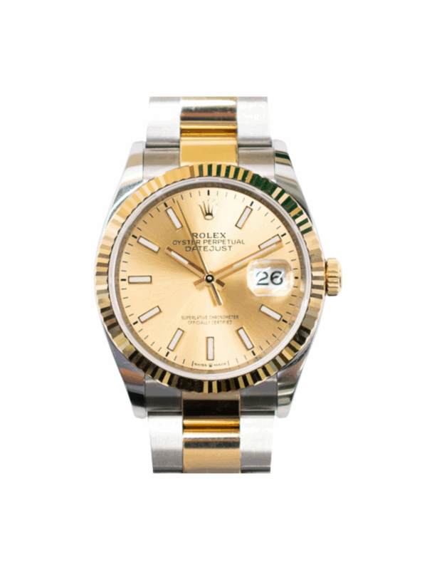 Rolex Datejust 36 Yellow Gold and Steel Champagne Stick Dial 126233