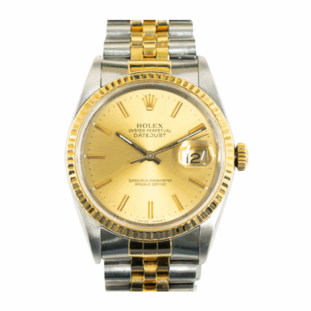 Rolex Datejust 36 Yellow Gold and Steel Champagne Stick Dial 16233