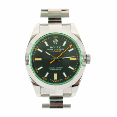 Rolex Milgauss Stainless Steel Green Crystal Black Stick Dial 116400GV