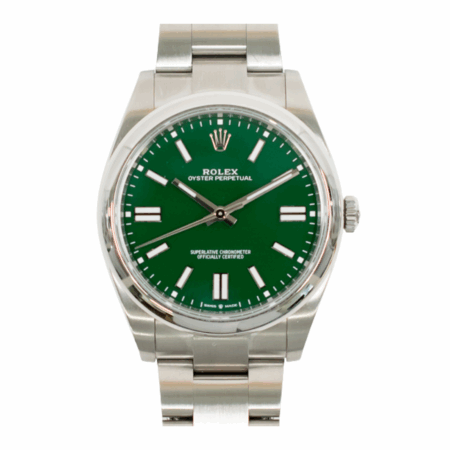 Rolex Oyster Perpetual 41 Stainless Steel Green Stick Dial 124300