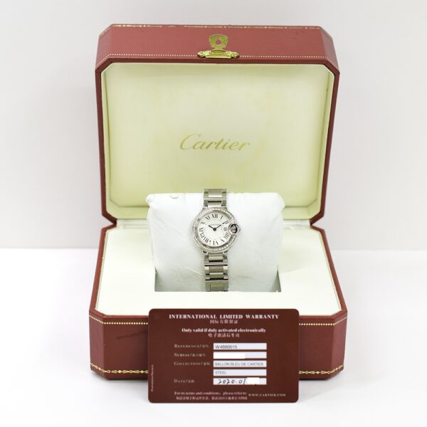 Cartier Ballon Bleu 28mm Steel White Roman Dial W4BB0015 Bracelet