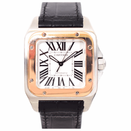 Cartier Santos 100 Steel Rose Gold White Roman Dial W20107X7 Bracelet