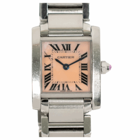 Cartier Tank Francaise Stainless Steel Pink Roman Dial W51028Q3