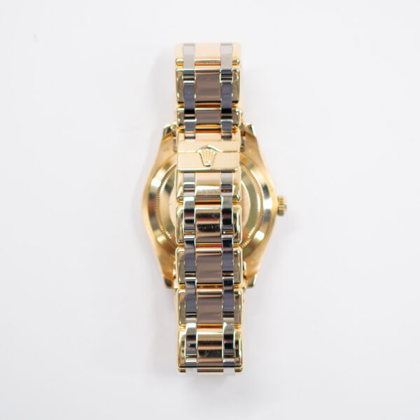 Rolex Day-Date Pearlmaster 36 Yellow Gold Diamond Bezel Silver Diamond Dial 18948