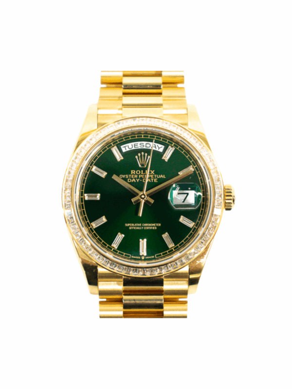 Rolex Day-Date 36 Yellow Gold Diamond Bezel Green Diamond Dial 128398TBR