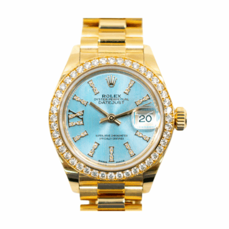 Rolex Datejust Yellow Gold Diamond Bezel Ice Blue Pave Index Dial 8715