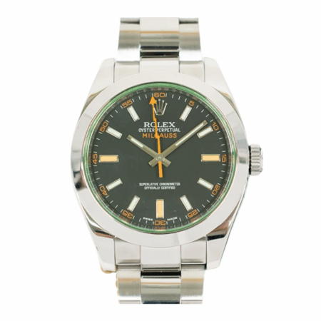Rolex Milgauss Stainless Steel Green Crystal Black Stick Dial 116400GV