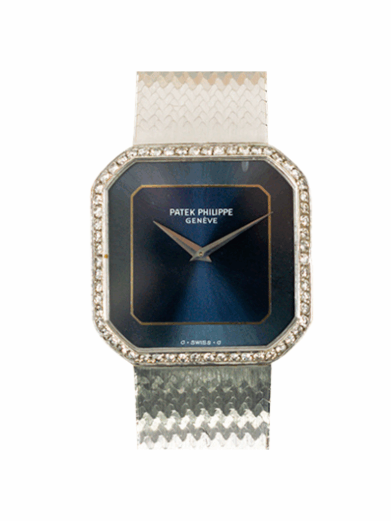 Patek PhilippeOctagon Diamond Bezel White Gold Blue Dial 3854