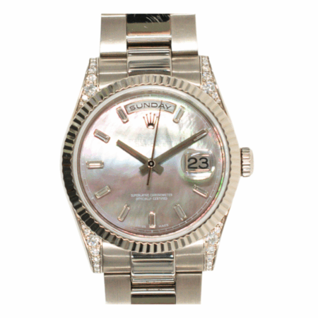 Rolex Day-Date 36 White Gold Black MOP Diamond Dial 118339