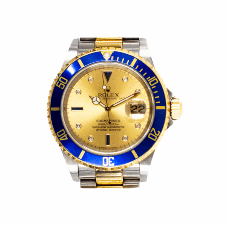 Rolex Submariner Date Blue Bezel Steel/Yellow Gold Champagne "Serti" Dial 16613SG