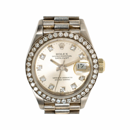 Rolex Lady-Datejust Diamond Bezel White Gold Silver Diamond Dial 69139G