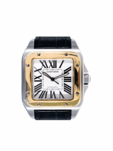 Cartier Santos 100 Stainless Steel and Yellow Gold White Roman Dial W20072X7