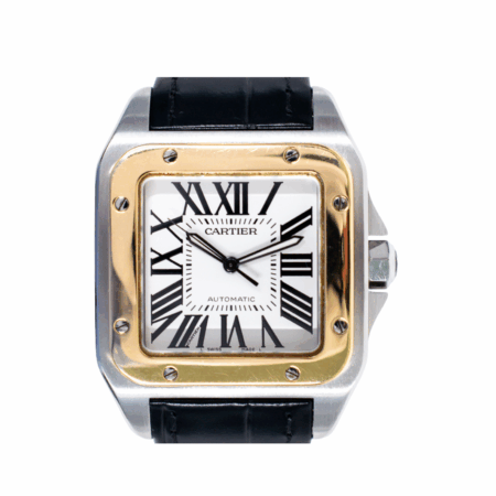 Cartier Santos 100 Stainless Steel and Yellow Gold White Roman Dial W20072X7