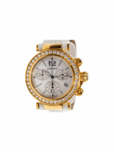 Cartier Pasha Seatimer Diamond Bezel Yellow Gold Silver Dial WJ130009