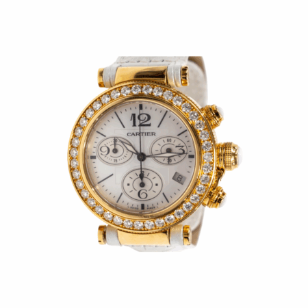 Cartier Pasha Seatimer Diamond Bezel Yellow Gold Silver Dial WJ130009