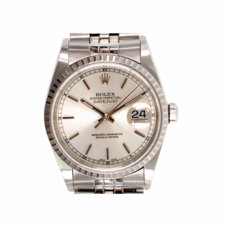 Rolex Datejust 36 Fluted Bezel Stainless Steel Silver Stick Dial 16220