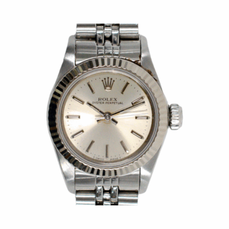 Rolex Oyster Perpetual Stainless Steel/White Gold Silver Stick Dial 67194