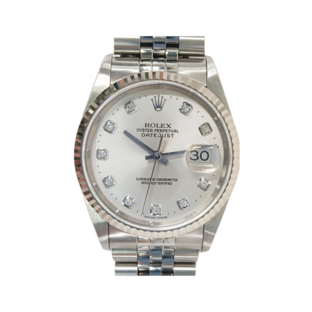 Rolex Datejust 36 Stainless Steel and White Gold Silver Diamond Dial 16234G