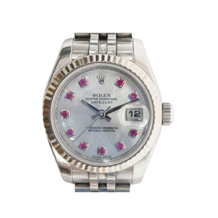 Rolex Lady-Datejust Stainless Steel and White Gold White MOP Ruby Dial 179174NGR