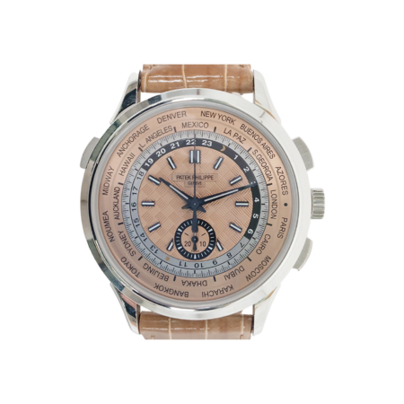 Patek Philippe World Time Chronograph Flyback Stainless Steel Rose Dial 5935A-001