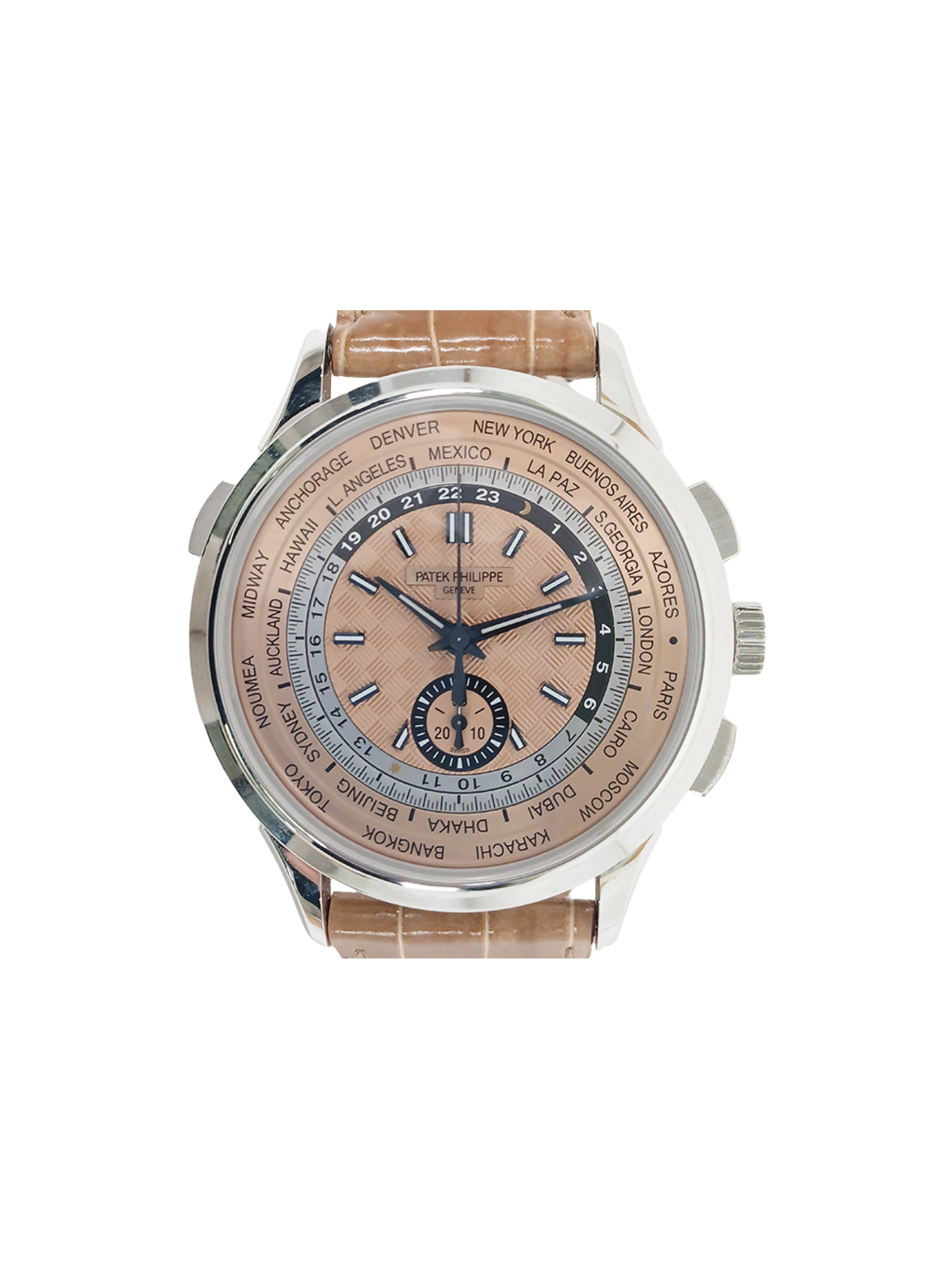 Patek Philippe World Time Chronograph Flyback Stainless Steel Rose Dial 5935A-001