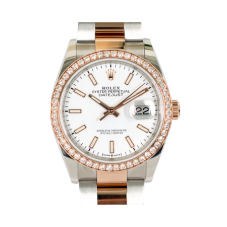 Rolex Datejust 36 Rose Gold and Steel Diamond Bezel White Dial 126281RBR