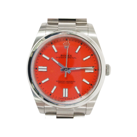Rolex Oyster Perpetual Stainless Steel Coral Red Dial 124300