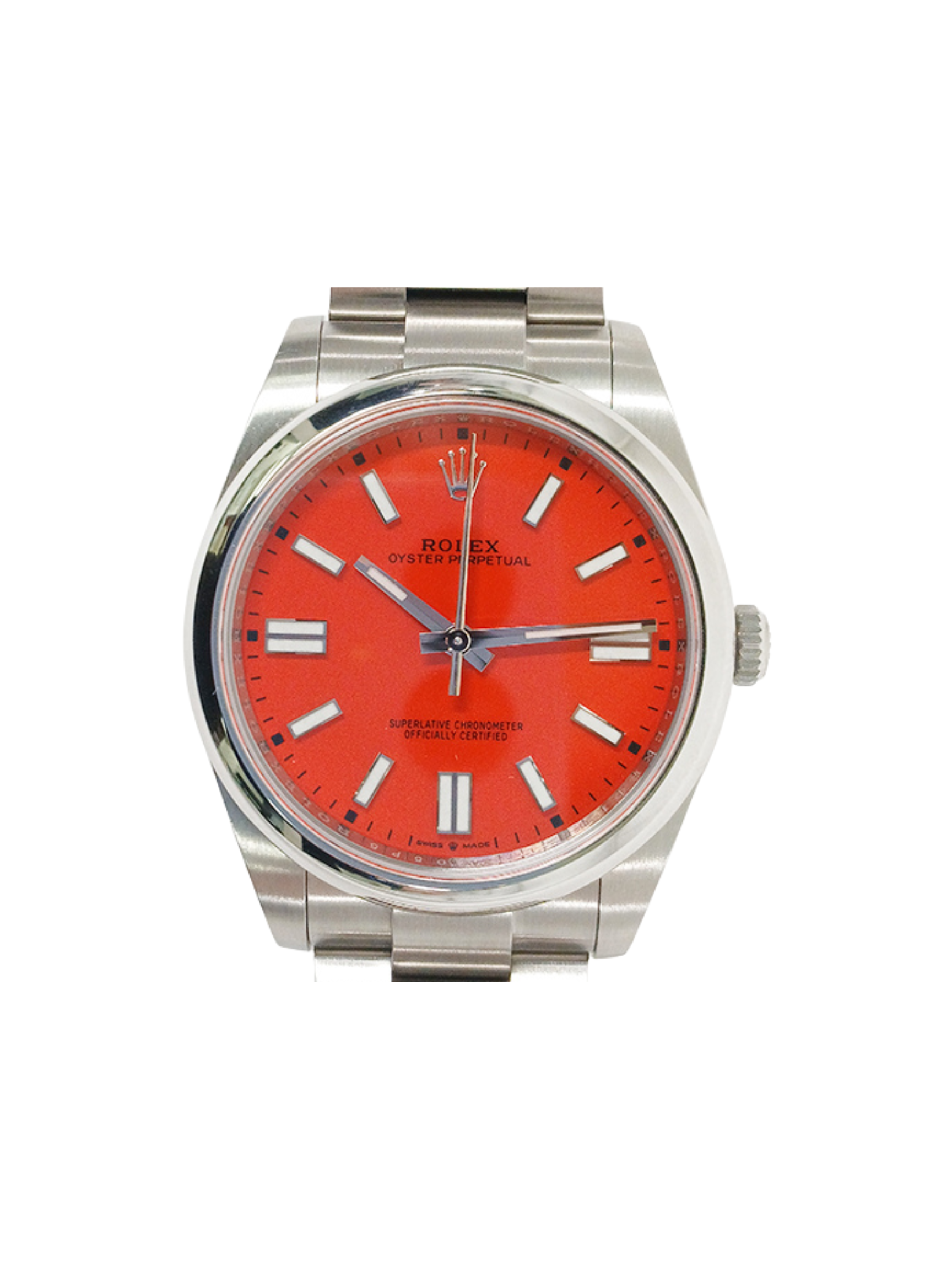 Rolex Oyster Perpetual Stainless Steel Coral Red Dial 124300