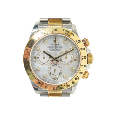 Rolex Daytona Stainless Steel Yellow Gold MOP Diamond Dial 116523