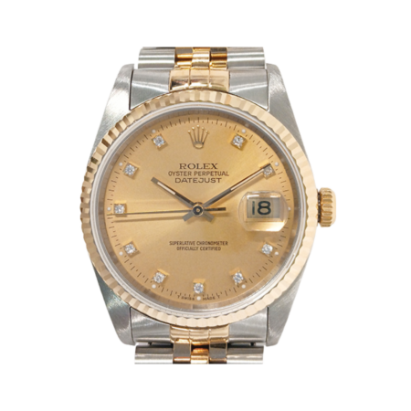 Rolex Datejust 36 Stainless Steel Yellow Gold Champagne Diamond Dial 16233G